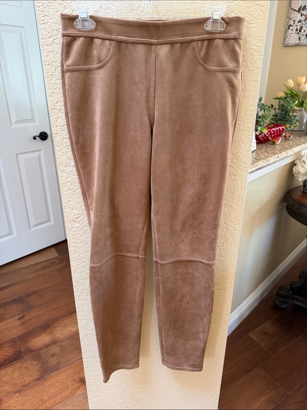 Max Studio Women's Cozy Ponte Leggings - Brown Faux Suede Stretch